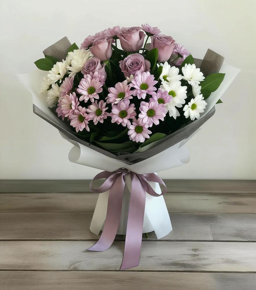 Букет цветов из: Хризантемы и Розы в Сингапай