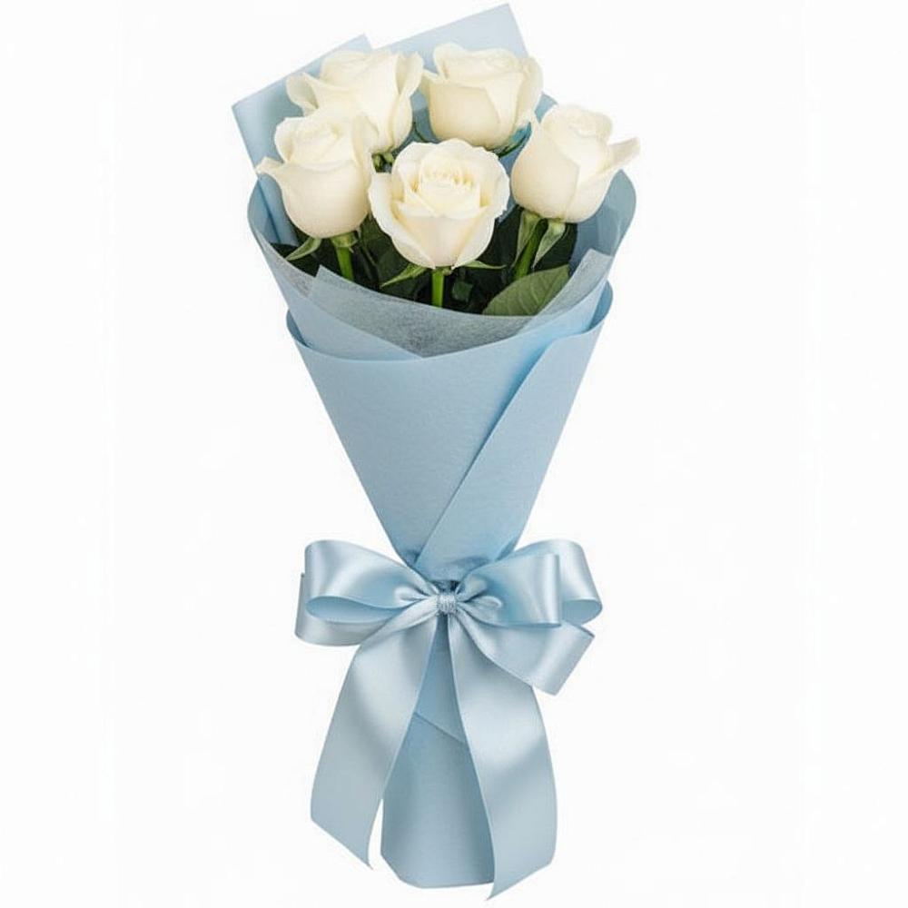 Букет 5 Белых роз Проуд в Сингапай