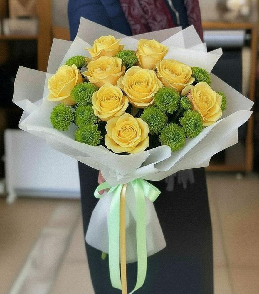 Букет цветов из: Хризантемы и Розы в Сингапай