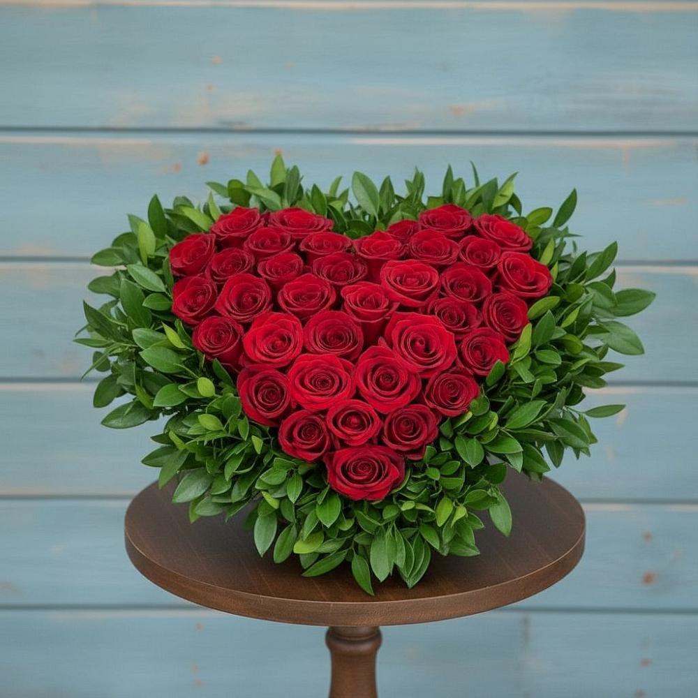 Цветочная композиция из Розы в виде сердца в Сингапай