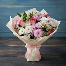 Букет цветов из:  Хризантемы, Альстромерии и Розы в Сингапай