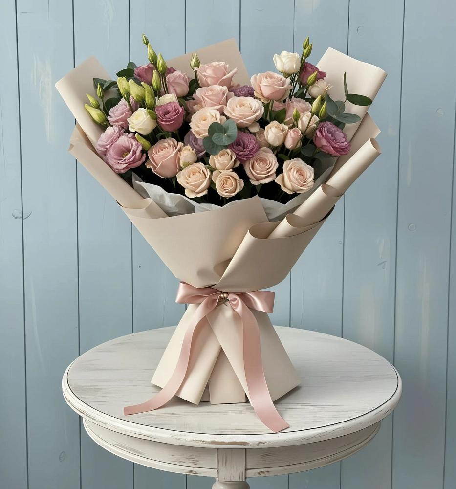 Букет цветов из: Розы и Лизиантусы в Сингапай