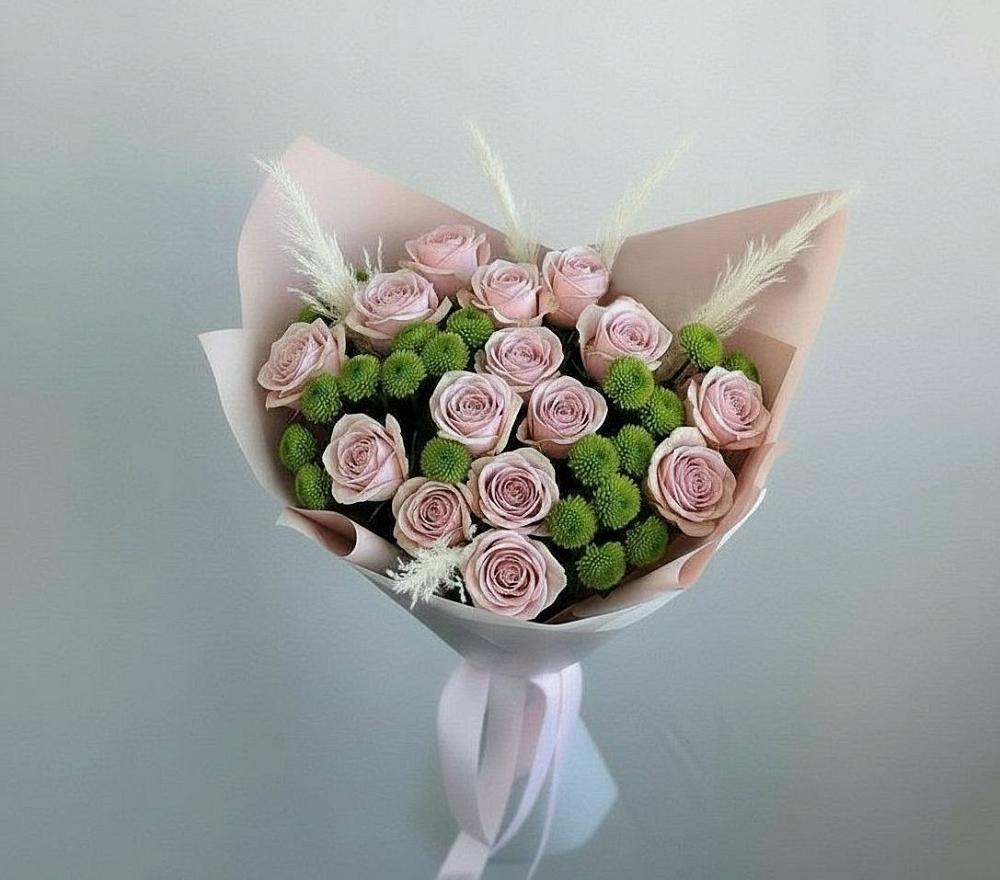 Букет цветов из: Розы и Хризантемы в Сингапай