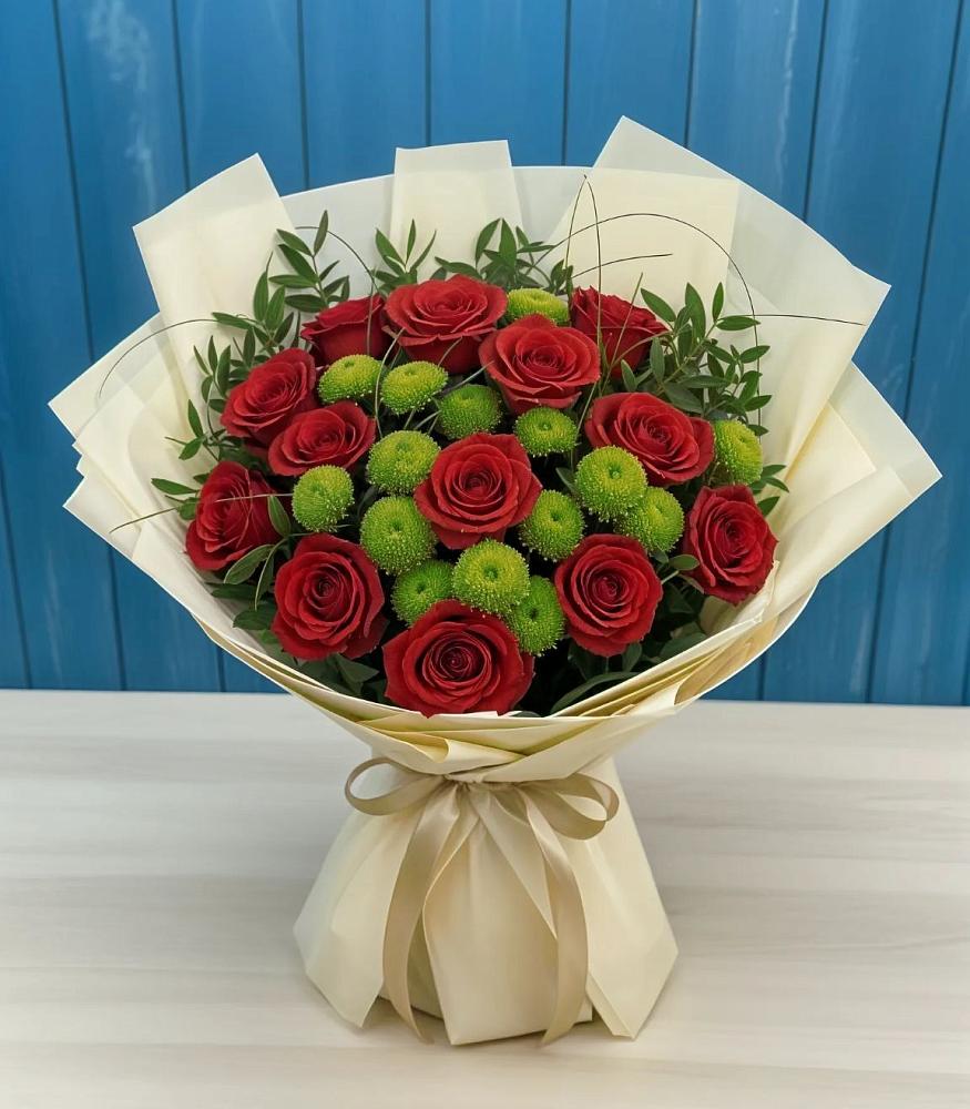 Букет цветов из: Розы и Хризантемы в Сингапай